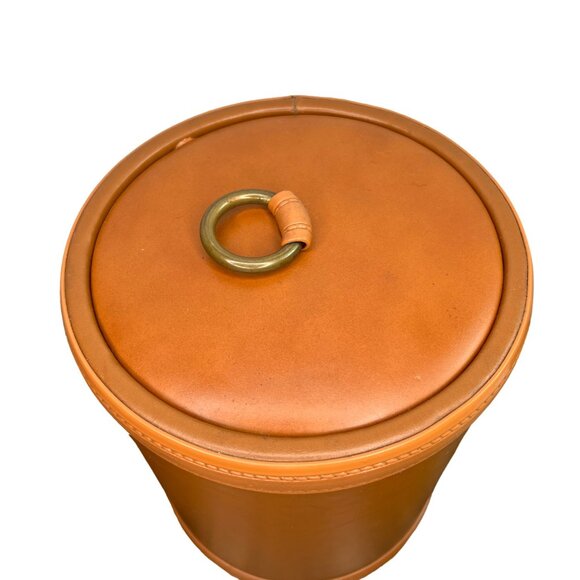 Vintage Kraftware Ice Bucket Brass Ring Handles Faux Leather Mid-Century Barware - Picture 2 of 12